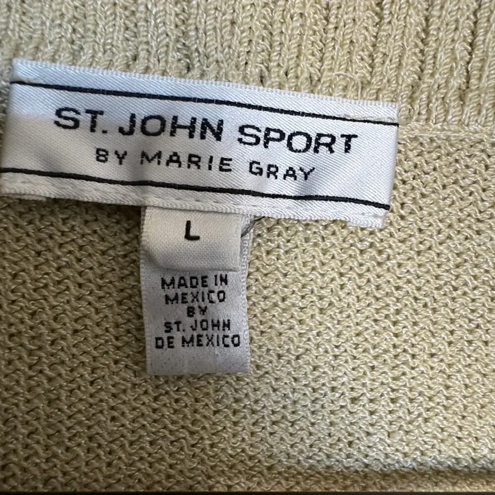 Vintage St John Sport Wool Blend Cardigan Jacket Lg Cream Shawl Collar Oldmoney - Picture 6 of 12